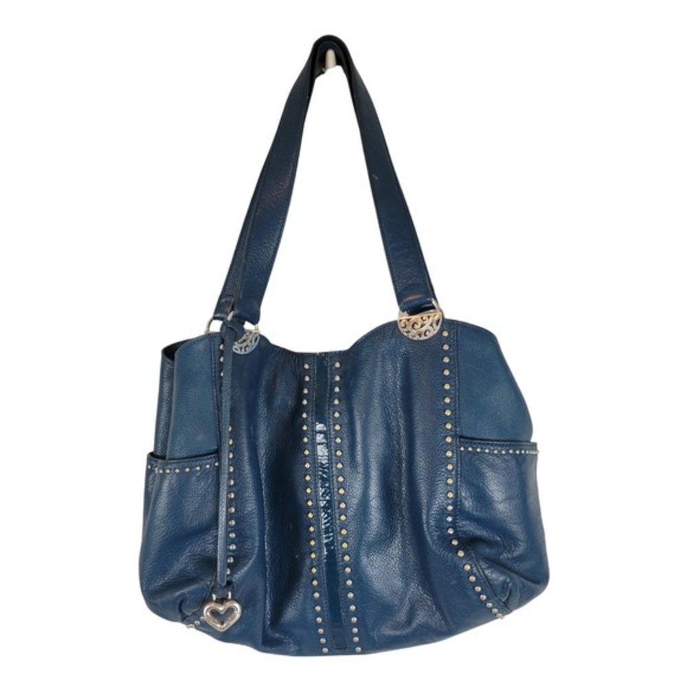 Brighton Andie Pretty Tough Studded Shoulder Bag Tote Purse Blue Leather‎